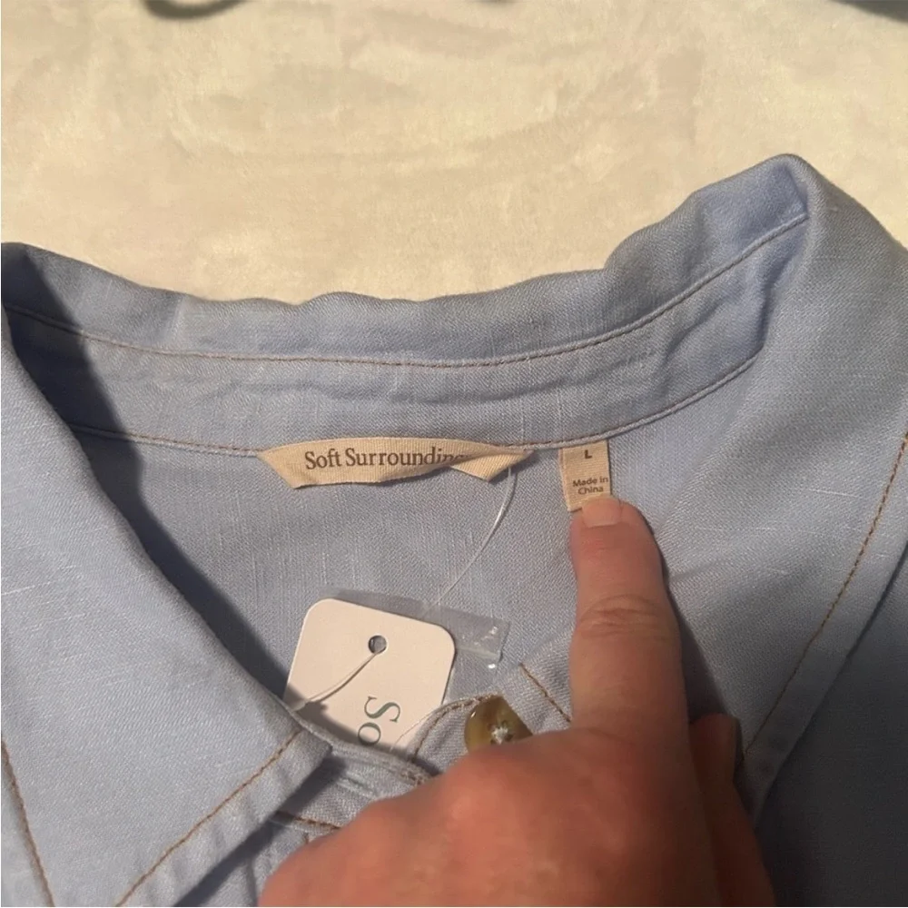 Soft Surroundings NWT Blue Midi Dress with Puff Sleeves and Pleats - Picture 6 of 10